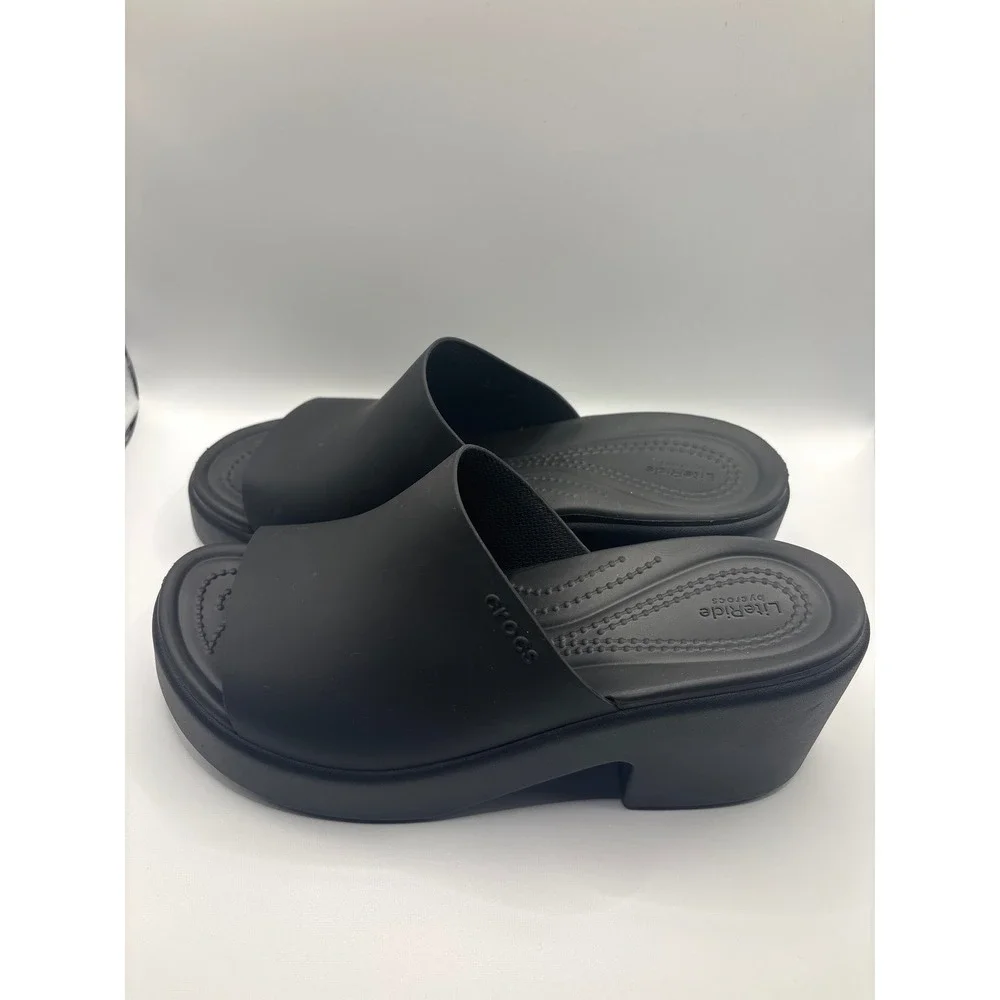 Crocs Brooklyn High Wedge Sandals Black LiteRide Platform Slides Womens 7 206222 - Picture 3 of 7